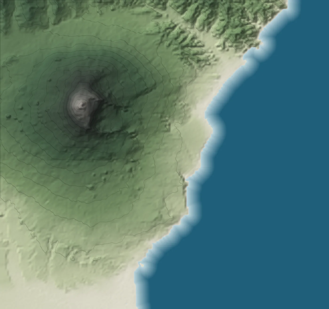 Mappa in rilievo della costa ionica dell'Etna, da Catania a Taormina